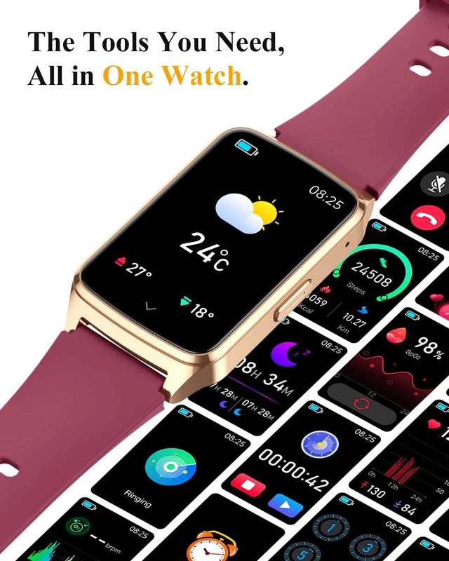Alt view image 6 of 7 - Fitness Smart Watch for Women Men, Step Counter for iOS iPhone Android with Sleep Calorie Monitor, Daily Activity Workout Tracker, IP68 Waterproof, 110+Sport Modes Smartwatch (Wine-Red)