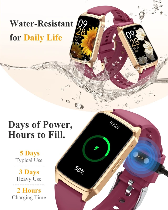 Alt view image 7 of 7 - Fitness Smart Watch for Women Men, Step Counter for iOS iPhone Android with Sleep Calorie Monitor, Daily Activity Workout Tracker, IP68 Waterproof, 110+Sport Modes Smartwatch (Wine-Red)