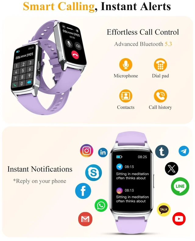 Alt view image 2 of 7 - Fitness Smart Watch for Women Men, Step Counter for iOS iPhone Android with Sleep Calorie Monitor, Daily Activity Workout Tracker, IP68 Waterproof, 110+Sport Modes Smartwatch (Purple)