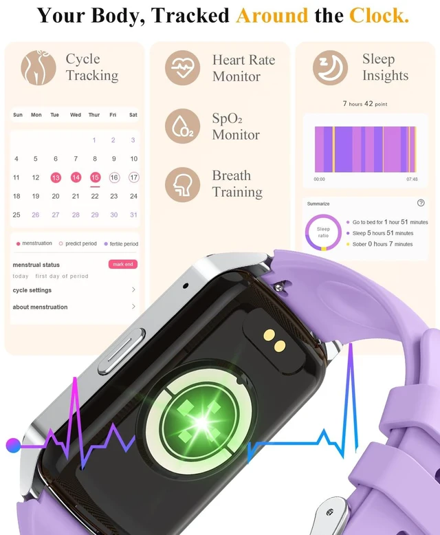 Alt view image 4 of 7 - Fitness Smart Watch for Women Men, Step Counter for iOS iPhone Android with Sleep Calorie Monitor, Daily Activity Workout Tracker, IP68 Waterproof, 110+Sport Modes Smartwatch (Purple)