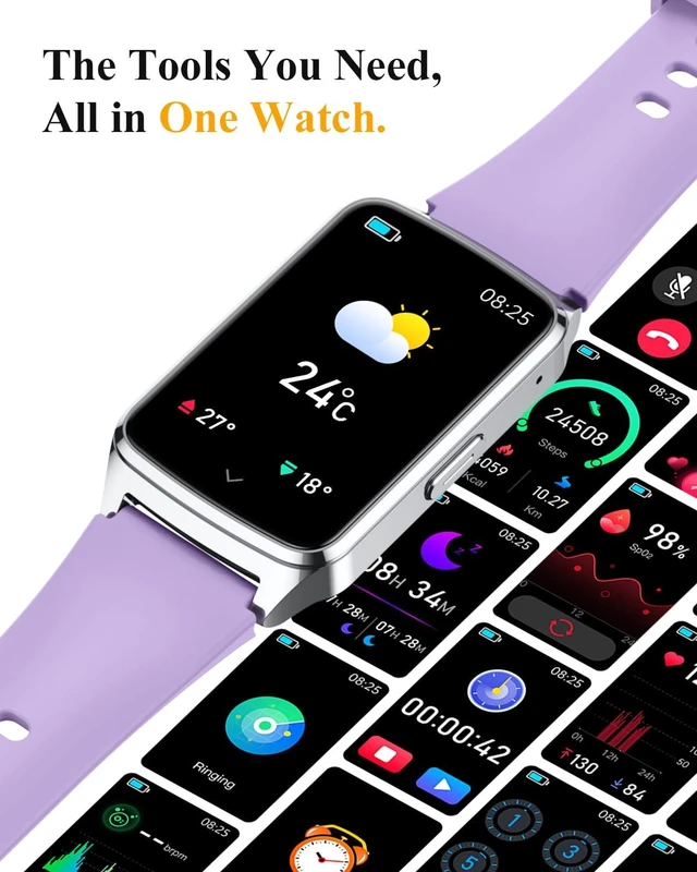 Alt view image 6 of 7 - Fitness Smart Watch for Women Men, Step Counter for iOS iPhone Android with Sleep Calorie Monitor, Daily Activity Workout Tracker, IP68 Waterproof, 110+Sport Modes Smartwatch (Purple)