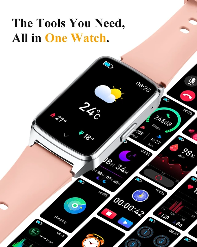Alt view image 6 of 7 - Fitness Smart Watch for Women Men, Step Counter for iOS iPhone Android with Sleep Calorie Monitor, Daily Activity Workout Tracker, IP68 WaterProof, 110+Sport Modes Smartwatch (Pink / Silver Frame)