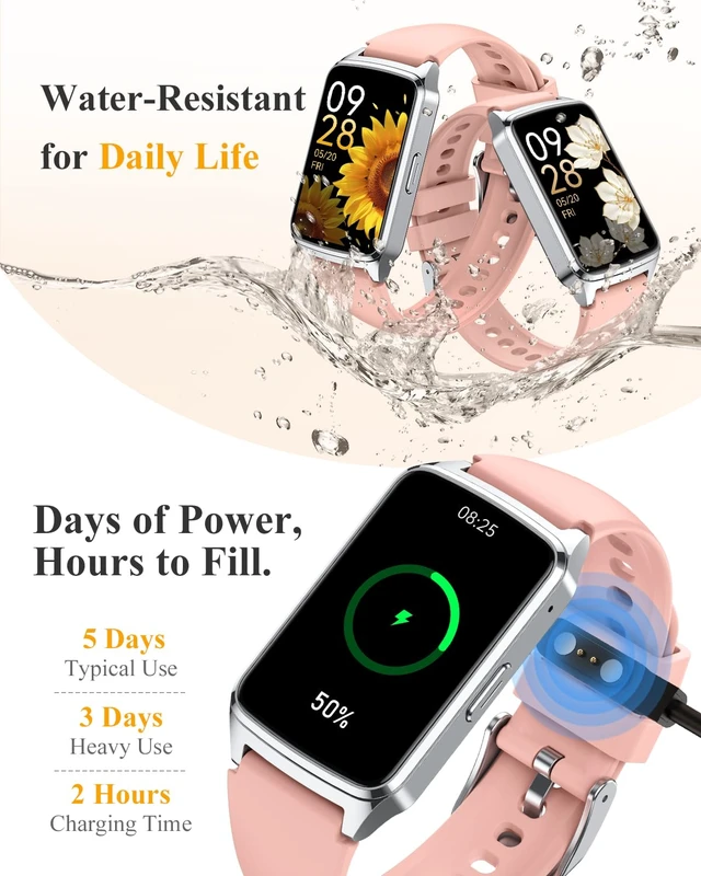 Alt view image 7 of 7 - Fitness Smart Watch for Women Men, Step Counter for iOS iPhone Android with Sleep Calorie Monitor, Daily Activity Workout Tracker, IP68 WaterProof, 110+Sport Modes Smartwatch (Pink / Silver Frame)