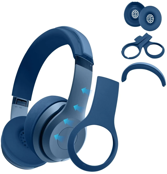 Main image of 3 in 1 Solo 4 Silicone Case Cover Set for Beats Solo 4 Headphone Anti-Scratch Ear Pad Cover/Shell Cover/Headband Cover,Solo4 Soft Silicone Protector,Washable Accessories(Blue)