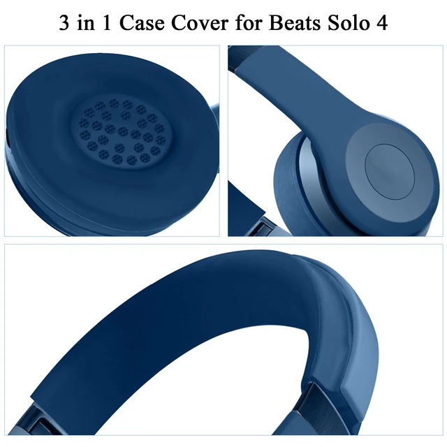 Alt view image 4 of 7 - 3 in 1 Solo 4 Silicone Case Cover Set for Beats Solo 4 Headphone Anti-Scratch Ear Pad Cover/Shell Cover/Headband Cover,Solo4 Soft Silicone Protector,Washable Accessories(Blue)