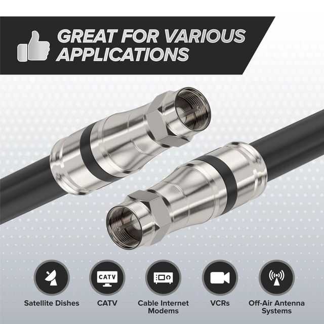 Alt view image 2 of 7 - Compression Connectors for RG11 Coaxial Cable - Indoor/Outdoor Coax Couplers with Watertight O-Ring - F81, F-Type, 75 Ohm, 3 GHz, Black, 10 Pack