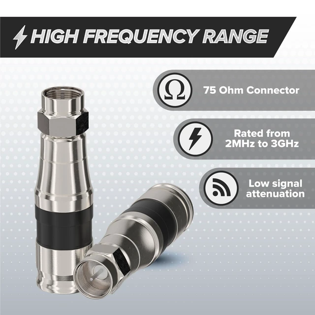 Alt view image 5 of 7 - Compression Connectors for RG11 Coaxial Cable - Indoor/Outdoor Coax Couplers with Watertight O-Ring - F81, F-Type, 75 Ohm, 3 GHz, Black, 10 Pack