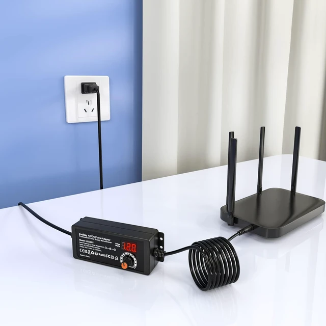Alt view image 4 of 7 - 72W Universal Power Supply, 3V-24V 3A, Volt Display, 14 Tips Adjustable AC/DC Adapter, Reverse Polarity Cable, 3000mA Max, For Household Electronics, LED Strips, Routers, Cameras