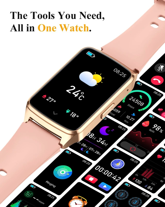 Alt view image 6 of 7 - Fitness Smart Watch for Women Men, Step Counter for iOS iPhone Android with Sleep Calorie Monitor, Daily Activity Workout Tracker, IP68 Waterproof, 110+Sport Modes Smartwatch (Pink/Gold Frame)