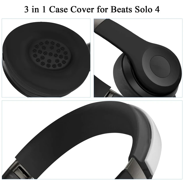 Alt view image 4 of 7 - 3 in 1 Solo 4 Silicone Case Cover Set for Beats Solo 4 Headphone Anti-Scratch Ear Pad Cover/Shell Cover/Headband Cover,Solo4 Soft Silicone Protector,Washable Accessories(Black)