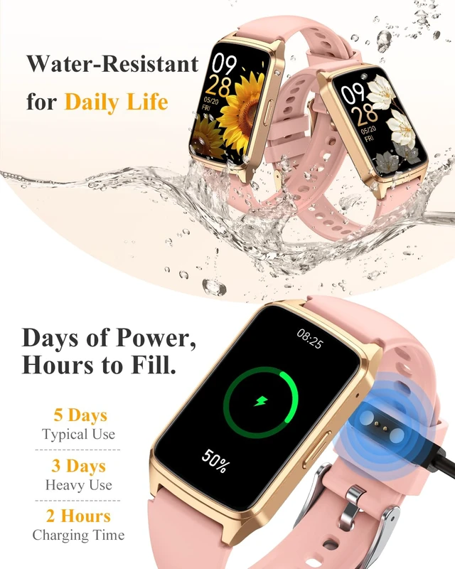 Alt view image 7 of 7 - Fitness Smart Watch for Women Men, Step Counter for iOS iPhone Android with Sleep Calorie Monitor, Daily Activity Workout Tracker, IP68 Waterproof, 110+Sport Modes Smartwatch (Pink/Gold Frame)