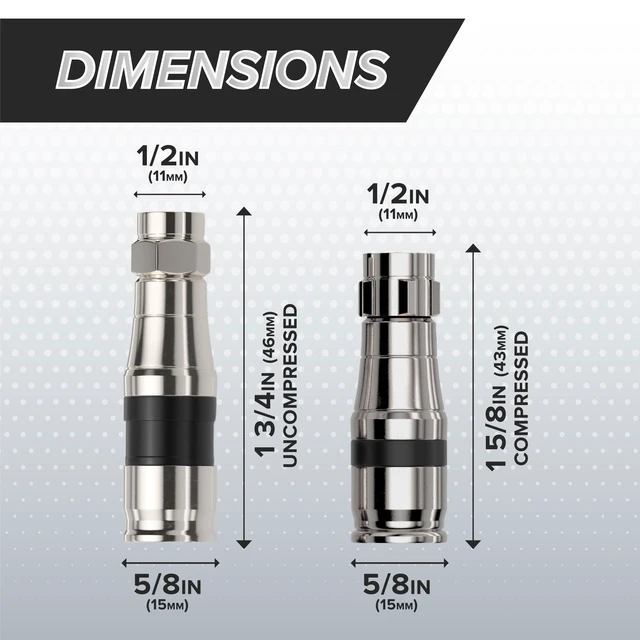 Alt view image 7 of 7 - Compression Connectors for RG11 Coaxial Cable - Indoor/Outdoor Coax Couplers with Watertight O-Ring - F81, F-Type, 75 Ohm, 3 GHz, Black, 10 Pack