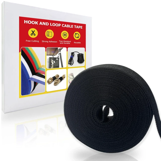 Main image of Hook and Loop Tape Roll, 1/2 in 82 FT Reusable Cable Ties, Cut to Length, Double Sided, Self-Gripping Straps, Cord Ties for Office, Home Cable Management (Black)