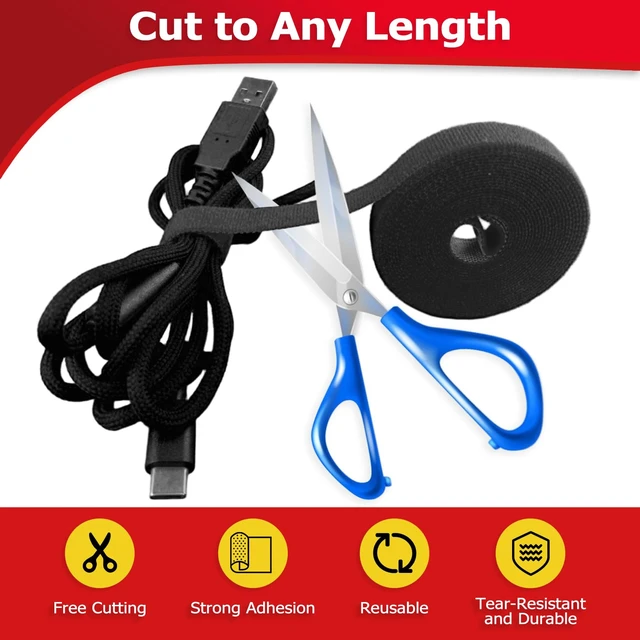 Alt view image 2 of 7 - Hook and Loop Tape Roll, 1/2 in 82 FT Reusable Cable Ties, Cut to Length, Double Sided, Self-Gripping Straps, Cord Ties for Office, Home Cable Management (Black)