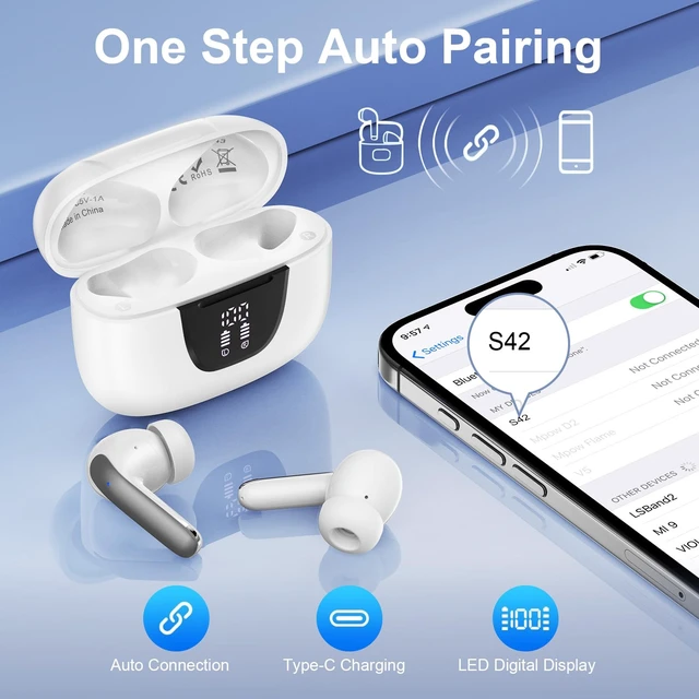 Alt view image 2 of 7 - Wireless Earbuds for Samsung Galaxy S26 S25 Ultra, Bluetooth 5.3 Headphones Bass Stereo Noise Canceling Ear Buds with Mic LED Display, IPX7 Waterproof in Ear Earphones for Phone Laptop Sports Workout
