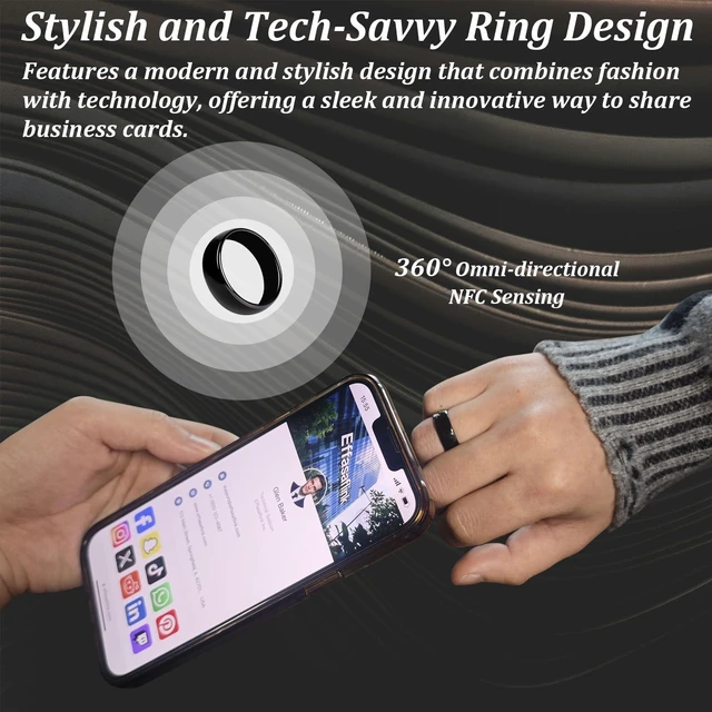 Alt view image 2 of 6 - Digital Business Card Ring, NFC Ring, Tap to Share Online Profile(#8) Customizable profile for contact details, social links, websites and email, Compatible with iPhone & Android