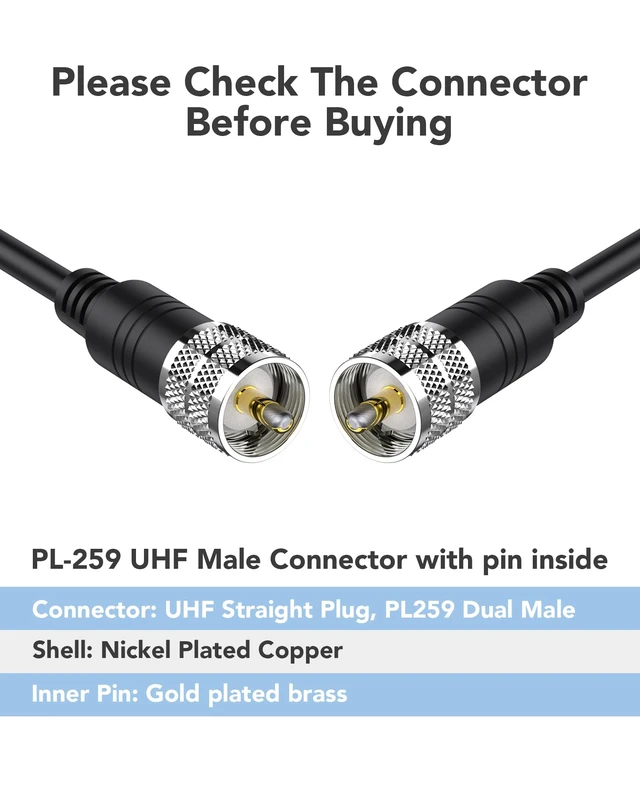 Alt view image 4 of 7 - RG8x Coaxial Cable 50 ft, CB Antenna Cables PL259 UHF Male-to-Male CB Coax Cable 50 Ohm, Including 30ft/40ft/50ft/60ft/70ft/80ft/100ft for Radios,Antenna Analyzers,SWR Tuner,SWR Meter