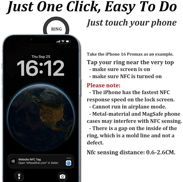 Alt view image 4 of 6 - Digital Business Card Ring, NFC Ring, Tap to Share Online Profile(#8) Customizable profile for contact details, social links, websites and email, Compatible with iPhone & Android