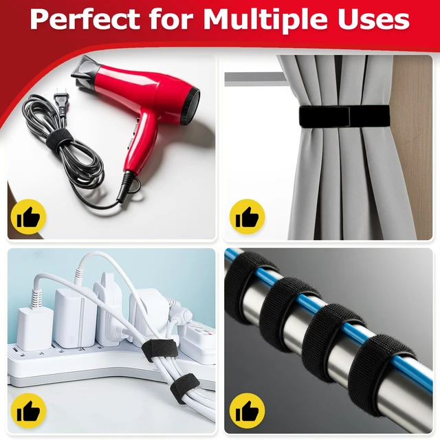 Alt view image 5 of 7 - Hook and Loop Tape Roll, 1/2 in 82 FT Reusable Cable Ties, Cut to Length, Double Sided, Self-Gripping Straps, Cord Ties for Office, Home Cable Management (Black)