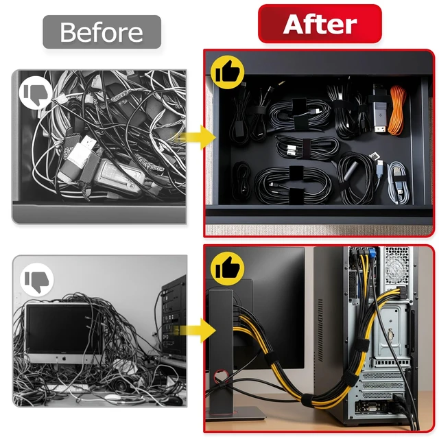 Alt view image 4 of 7 - Hook and Loop Tape Roll, 1/2 in 82 FT Reusable Cable Ties, Cut to Length, Double Sided, Self-Gripping Straps, Cord Ties for Office, Home Cable Management (Black)