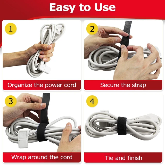 Alt view image 6 of 7 - Hook and Loop Tape Roll, 1/2 in 82 FT Reusable Cable Ties, Cut to Length, Double Sided, Self-Gripping Straps, Cord Ties for Office, Home Cable Management (Black)