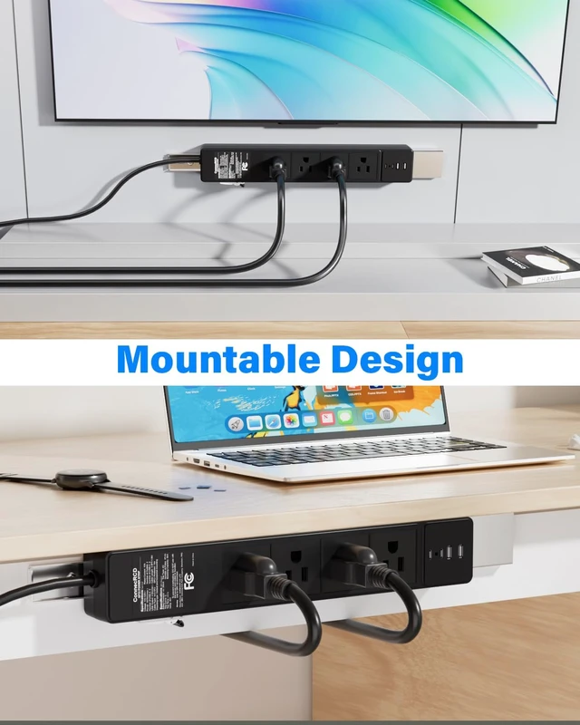 Alt view image 5 of 7 - GFCI Power Strip with 4 Outlets & 4 USB Ports (2 USB-C), 6FT Heavy Duty Surge Protected Extension Cord, 15A/1875W, Wall Mountable Outlet Extender for Garden, Office, Pressure Washer, Lawn