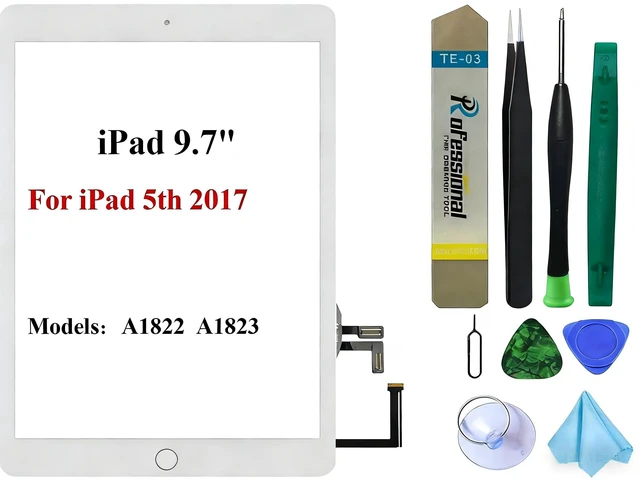 Main image of Dedia White Touch Screen Replacement for iPad 5 2017 9.7 inch, A1822 A1823 Digitizer Glass Assembly with Home Button + Tool kit