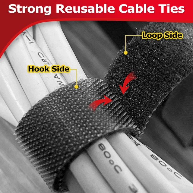 Alt view image 3 of 7 - Hook and Loop Tape Roll, 1/2 in 82 FT Reusable Cable Ties, Cut to Length, Double Sided, Self-Gripping Straps, Cord Ties for Office, Home Cable Management (Black)