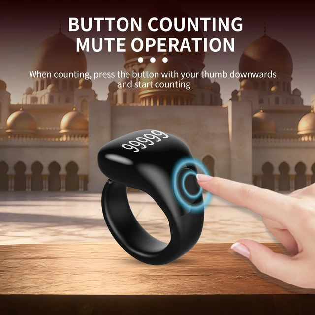 Alt view image 6 of 7 - Smart Tasbih Zikr Ring,Adjustable Counter, 3 Sizes (18,20,22mm) Muslim Digital Azan Alarm Clock,APP Support Digital Counter Prayer Reminder Rings, Waterproof 5 Digit Finger Counter zikr Ring