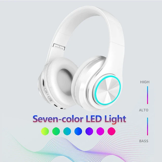 Alt view image 2 of 7 - Wireless Bluetooth Headphones with Colorful LED Lights, White HiFi Stereo Sound,Light Weight,Foldable,Colorful Backlit,Rechageable,Over Ear Headset for PC/Travel/Class/Office/Kids/Adult