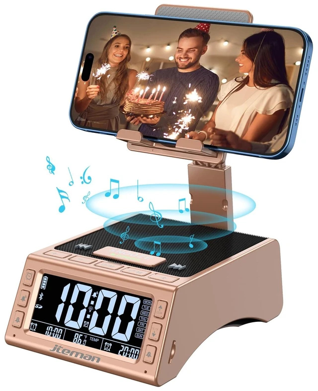 Main image of Gifts for Men Women,Cell Phone Stand with Wireless Bluetooth Speaker,Adjustable Cool Tech Kitchen Gadgets,Unique Birthday Gift Idea for Him, Husband, BoyfriendRose Gold
