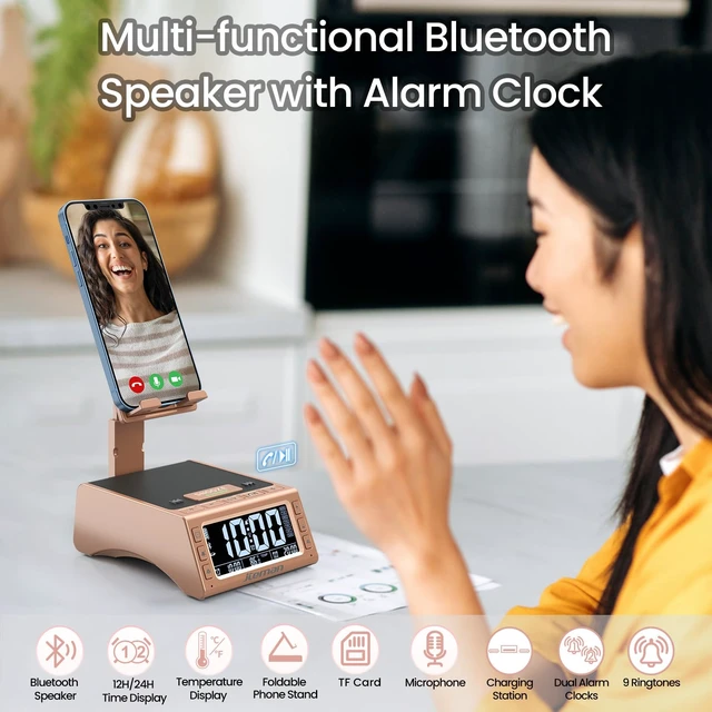 Alt view image 2 of 7 - Gifts for Men Women,Cell Phone Stand with Wireless Bluetooth Speaker,Adjustable Cool Tech Kitchen Gadgets,Unique Birthday Gift Idea for Him, Husband, BoyfriendRose Gold