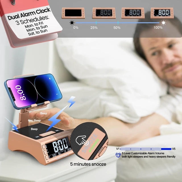 Alt view image 3 of 7 - Gifts for Men Women,Cell Phone Stand with Wireless Bluetooth Speaker,Adjustable Cool Tech Kitchen Gadgets,Unique Birthday Gift Idea for Him, Husband, BoyfriendRose Gold