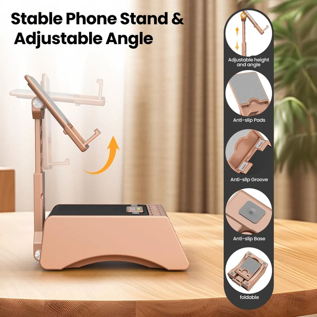 Alt view image 4 of 7 - Gifts for Men Women,Cell Phone Stand with Wireless Bluetooth Speaker,Adjustable Cool Tech Kitchen Gadgets,Unique Birthday Gift Idea for Him, Husband, BoyfriendRose Gold
