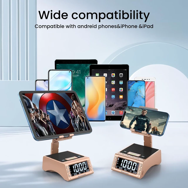 Alt view image 6 of 7 - Gifts for Men Women,Cell Phone Stand with Wireless Bluetooth Speaker,Adjustable Cool Tech Kitchen Gadgets,Unique Birthday Gift Idea for Him, Husband, BoyfriendRose Gold