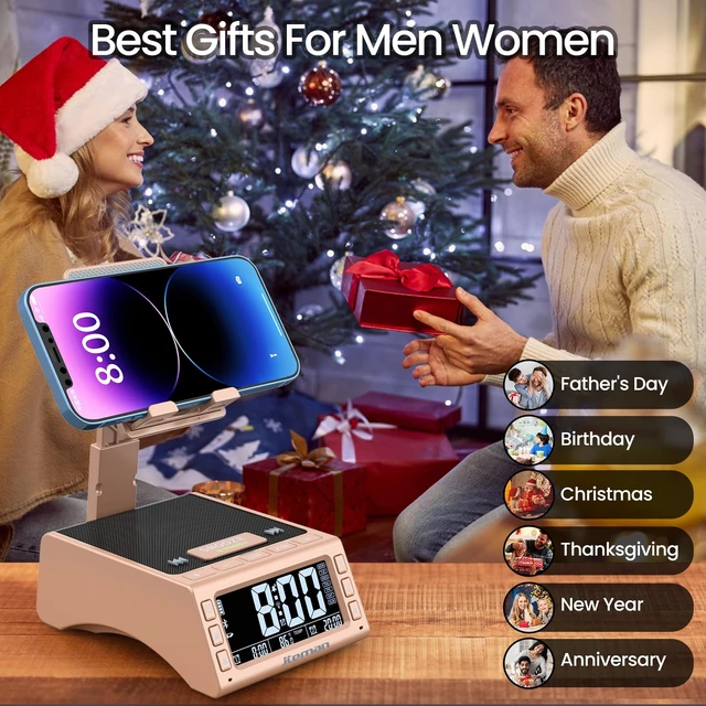 Alt view image 7 of 7 - Gifts for Men Women,Cell Phone Stand with Wireless Bluetooth Speaker,Adjustable Cool Tech Kitchen Gadgets,Unique Birthday Gift Idea for Him, Husband, BoyfriendRose Gold