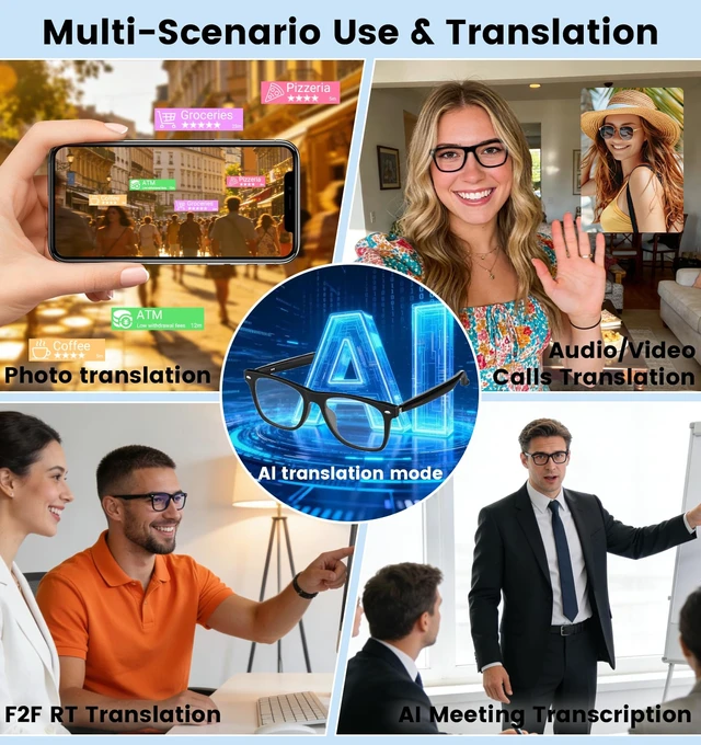 Alt view image 5 of 7 - AI Smart Bluetooth Glasses for Men and Women with Translation Real-time translation (115 languages), Glasses with speakers, Hands-free calls, Blue-light protection, for iOS/Android