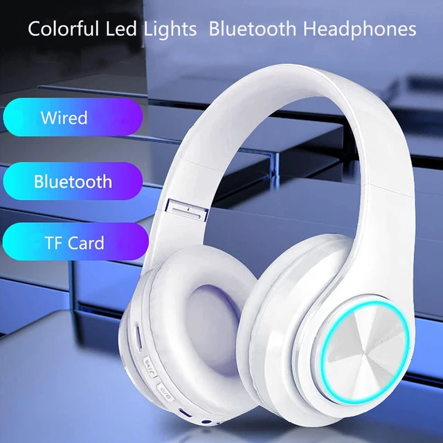 Alt view image 3 of 7 - Wireless Bluetooth Headphones with Colorful LED Lights, White HiFi Stereo Sound,Light Weight,Foldable,Colorful Backlit,Rechageable,Over Ear Headset for PC/Travel/Class/Office/Kids/Adult