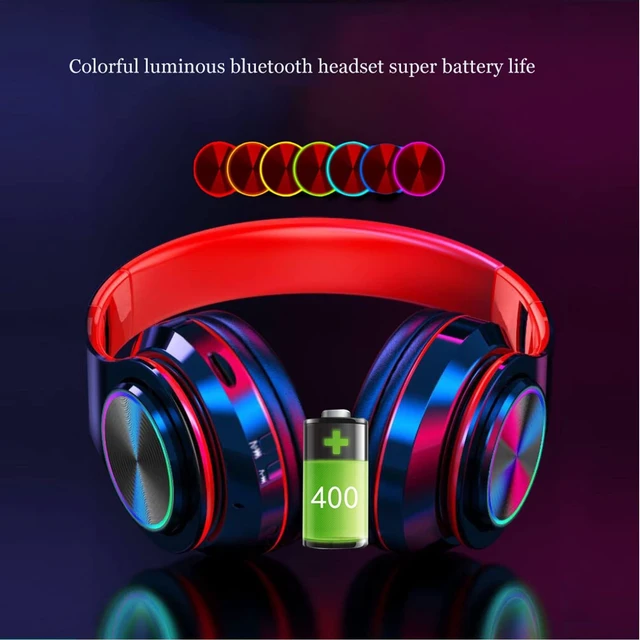 Alt view image 2 of 7 - Wireless Bluetooth Headphones with Colorful LED Lights, Black Red HiFi Stereo Sound,Light Weight,Foldable,Colorful Backlit,Rechageable,Over Ear Headset for PC/Travel/Class/Office/Kids/Adult