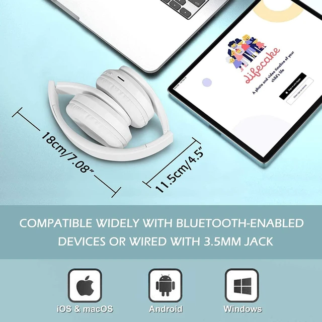 Alt view image 5 of 7 - Wireless Bluetooth Headphones with Colorful LED Lights, White HiFi Stereo Sound,Light Weight,Foldable,Colorful Backlit,Rechageable,Over Ear Headset for PC/Travel/Class/Office/Kids/Adult
