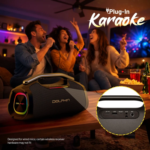 Alt view image 6 of 7 - LX-440 Portable Bluetooth Party Speaker, Black 55W RMS, Deep Bass, RGB LED Lights, Bluetooth 5.3, USB-C Rechargeable, WaveSync Pairing, AUX, USB Playback, 1/4" Mic Input