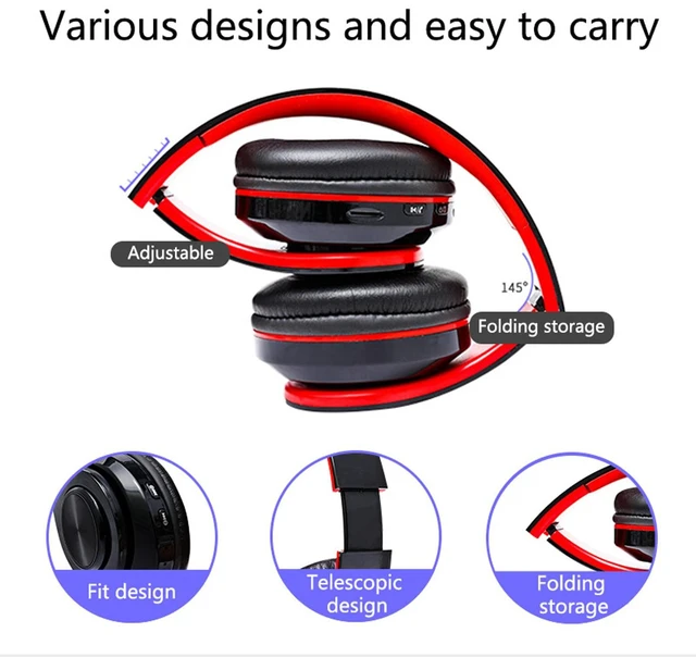 Alt view image 6 of 7 - Wireless Bluetooth Headphones with Colorful LED Lights, Black Red HiFi Stereo Sound,Light Weight,Foldable,Colorful Backlit,Rechageable,Over Ear Headset for PC/Travel/Class/Office/Kids/Adult