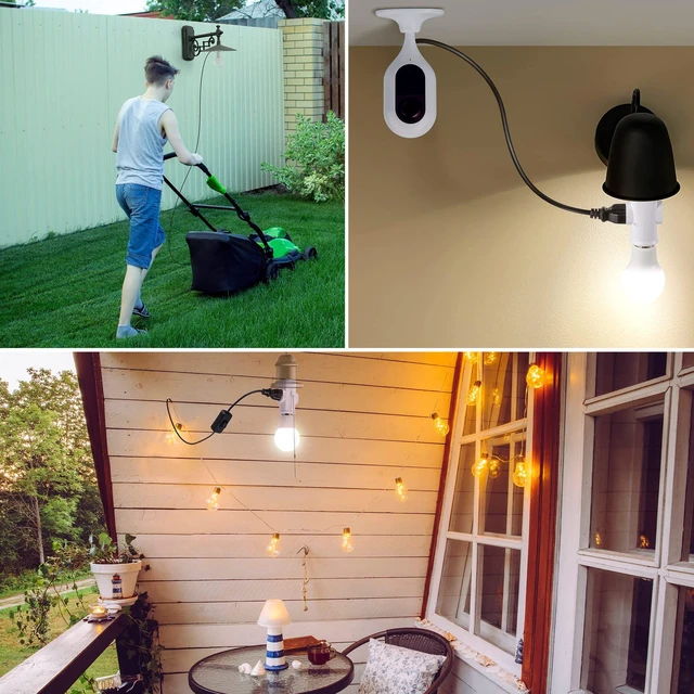 Alt view image 7 of 7 - 3 Prong E26 Light Socket to Plug Adapter (White,2 Pack) Supports 2 and 3 Prong Plugs, Pull Chain Switch Control, PBT 165 C Heat Resistant Lamp, Fits Garage Porch CCTV Camera