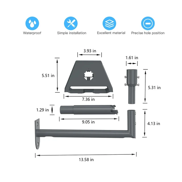Alt view image 7 of 7 - Aluminum Wall Mount Kit for Starlink Gen 3/V4/Standard 4/4X 360° Adjustable Heavy-Duty Wall Eave Mounting Bracket for Starlink Dish, Weather-Resistant Outdoor Installation Kit