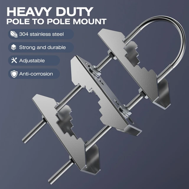Alt view image 2 of 6 - Heavy Duty Pole to Pole Mount -Stainless Steel - Antenna Mast to Mast Bracket (U Antenna Pipe clamp, 2 Sets Pack)