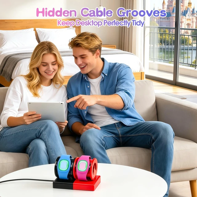 Alt view image 2 of 7 - Modular Charging Stand for MagicBand+, Expandable 2-4 Slot Dock Includes 4-Port USB Hub and 3.3ft Extension Cable. Theme Park Vacation and Cruise Essentials with Hidden Cable Management