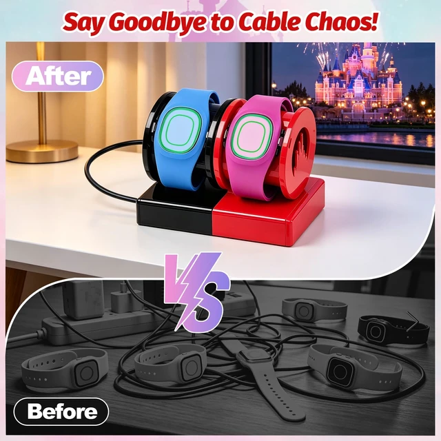 Alt view image 4 of 7 - Modular Charging Stand for MagicBand+, Expandable 2-4 Slot Dock Includes 4-Port USB Hub and 3.3ft Extension Cable. Theme Park Vacation and Cruise Essentials with Hidden Cable Management