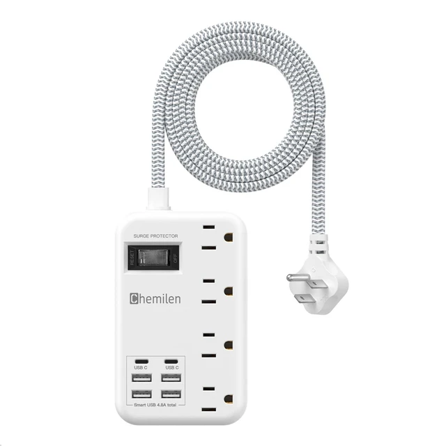 Main image of Travel Power Strip with 6 USB (2 USB C), 4 Outlets, 4Ft Extension Cord 13A 6 USB Charging Station,4.8A,2 USB C,Surge Protector,Switch,Flat Plug,4FT Braided Extension Cord,For Travel Home Office Dorm
