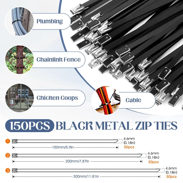 Alt view image 5 of 7 - Metal Zip Ties Gun Set, Stainless Steel Zip Tie Tool with 150PCS Black Metal Zip Ties Heavy Duty Outdoor, Fastening Cutting Tie Tool Sets for Chain Link Fence, Exhaust Pipes, Automotive