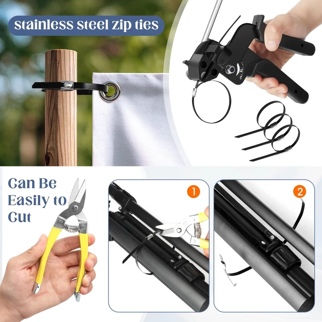 Alt view image 6 of 7 - Metal Zip Ties Gun Set, Stainless Steel Zip Tie Tool with 150PCS Black Metal Zip Ties Heavy Duty Outdoor, Fastening Cutting Tie Tool Sets for Chain Link Fence, Exhaust Pipes, Automotive